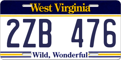 WV license plate 2ZB476