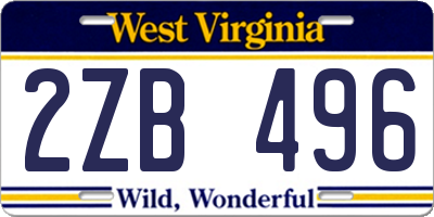 WV license plate 2ZB496