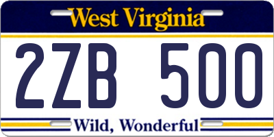 WV license plate 2ZB500