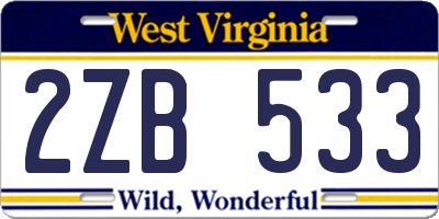 WV license plate 2ZB533