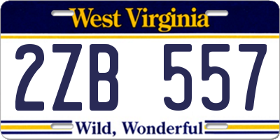 WV license plate 2ZB557