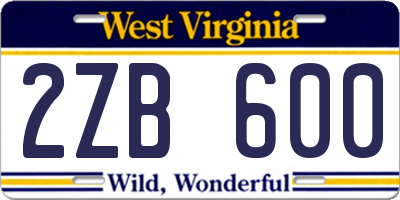 WV license plate 2ZB600
