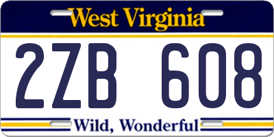 WV license plate 2ZB608