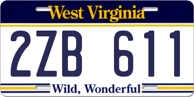 WV license plate 2ZB611