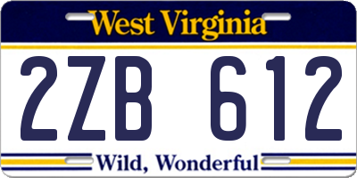 WV license plate 2ZB612