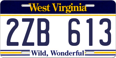 WV license plate 2ZB613