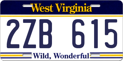WV license plate 2ZB615