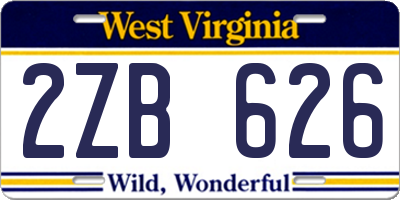 WV license plate 2ZB626