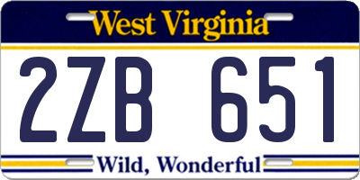WV license plate 2ZB651