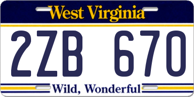 WV license plate 2ZB670