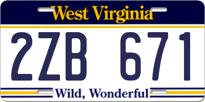 WV license plate 2ZB671