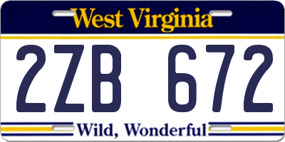 WV license plate 2ZB672