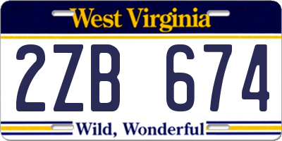 WV license plate 2ZB674