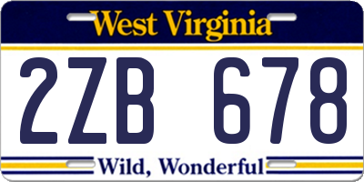 WV license plate 2ZB678