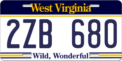 WV license plate 2ZB680