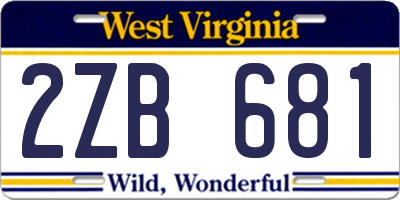 WV license plate 2ZB681