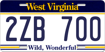 WV license plate 2ZB700