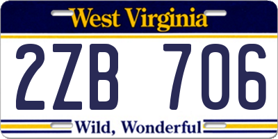WV license plate 2ZB706