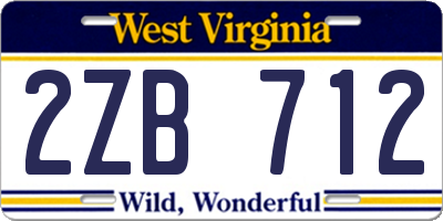 WV license plate 2ZB712