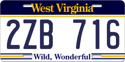 WV license plate 2ZB716