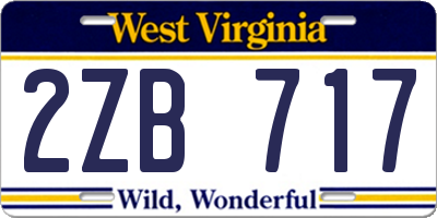 WV license plate 2ZB717