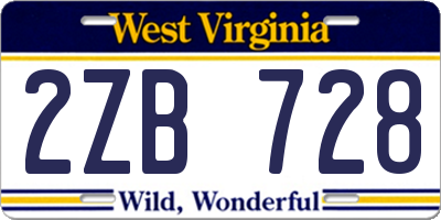 WV license plate 2ZB728