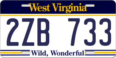 WV license plate 2ZB733