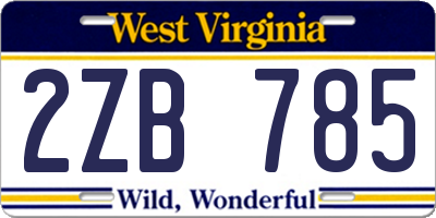 WV license plate 2ZB785