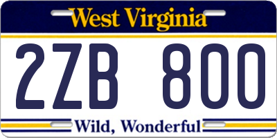 WV license plate 2ZB800