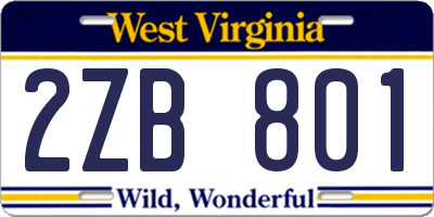 WV license plate 2ZB801