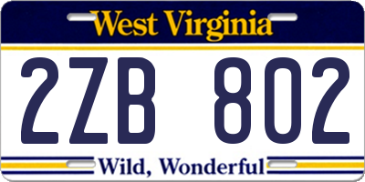 WV license plate 2ZB802