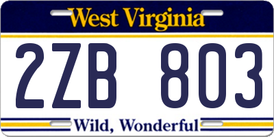WV license plate 2ZB803
