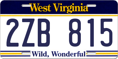 WV license plate 2ZB815