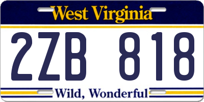 WV license plate 2ZB818