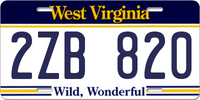 WV license plate 2ZB820