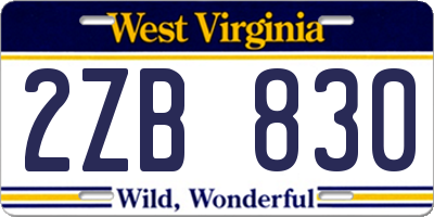 WV license plate 2ZB830