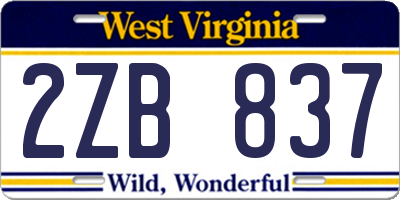 WV license plate 2ZB837