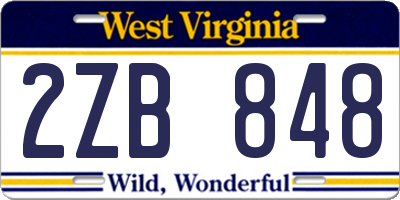 WV license plate 2ZB848