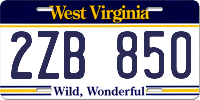 WV license plate 2ZB850