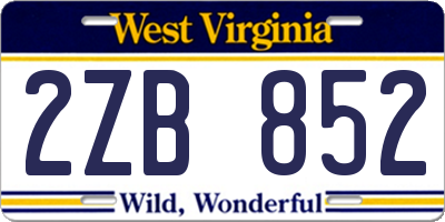 WV license plate 2ZB852