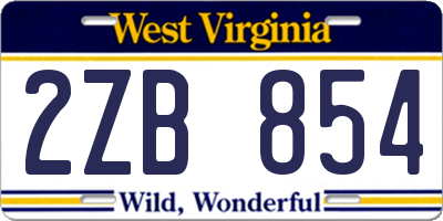 WV license plate 2ZB854