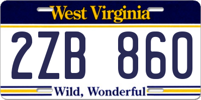 WV license plate 2ZB860