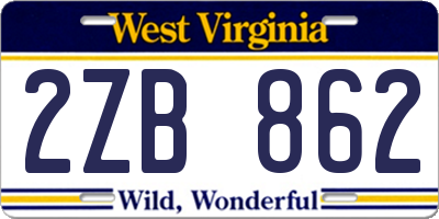 WV license plate 2ZB862