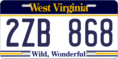 WV license plate 2ZB868