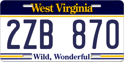 WV license plate 2ZB870