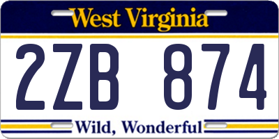 WV license plate 2ZB874