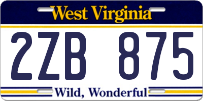 WV license plate 2ZB875
