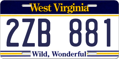 WV license plate 2ZB881