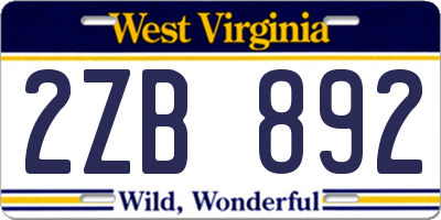 WV license plate 2ZB892