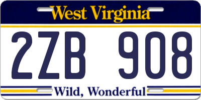 WV license plate 2ZB908
